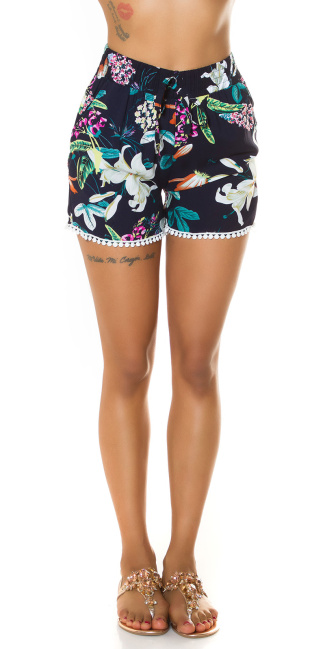 Trendy Summer Shorts with print and lace Navy
